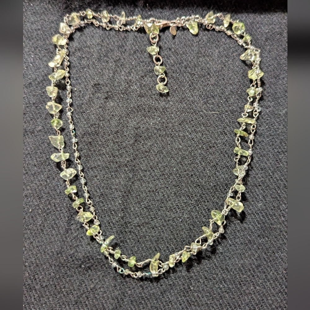 American Eagle Silver Tone Pastel Green Beaded Chip Layered Statement Necklace